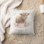 Boho Highland Cow Pink Gold Floral Baby Girl Cushion<br><div class="desc">This feminine design features an adorable highland cow surrounded by dusty pink flowers,  pampas grass and muted bohemian elements.</div>