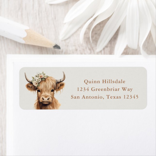 Boho Highland Cow Return Address Label (Insitu)