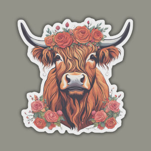 Boho Highland Cow with Roses Waterproof