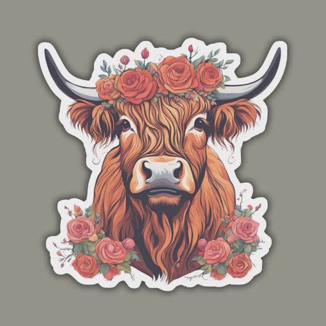 Boho Highland Cow with Roses Waterproof  (Creator Uploaded)