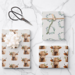 Boho Highland Cow Wrapping Paper Sheet