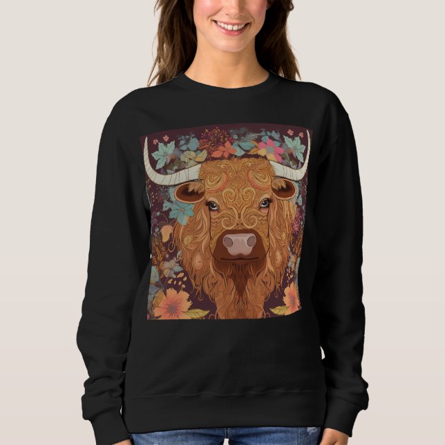 Boho Highland Cows Sweatshirt (Front)