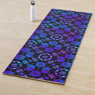 Boho Hippie Blue Purple Patterned Groovy Retro Yoga Mat