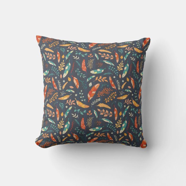 Boho Hippie Feather Pattern Cushion (Front)