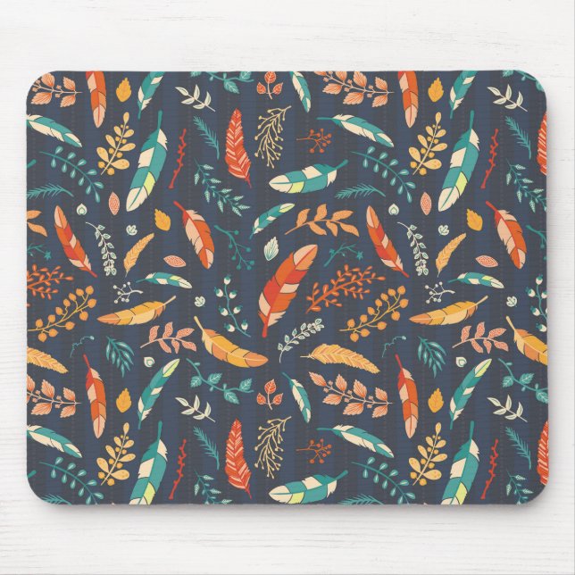 Boho Hippie Feather Pattern Mouse Pad (Front)