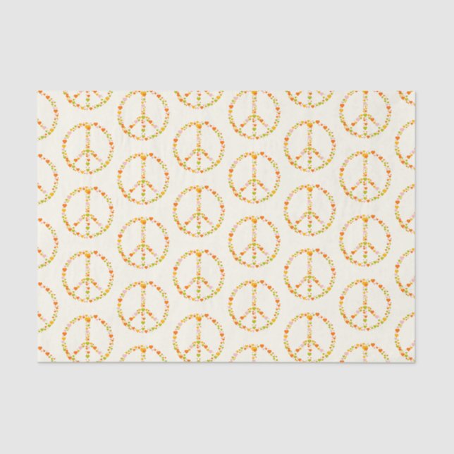Boho Hippie Floral Peace Sign Pattern in Yellow  Tissue Paper (Front)