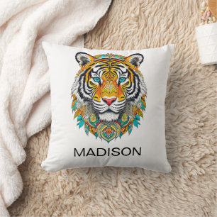 Boho Hippie Floral Year of the Tiger Art Cushion
