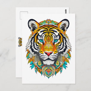 Boho Hippie Floral Year of the Tiger Art Postcard