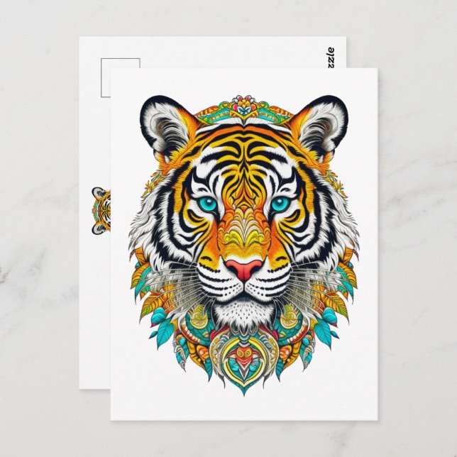 Boho Hippie Floral Year of the Tiger Art Postcard (Front/Back)