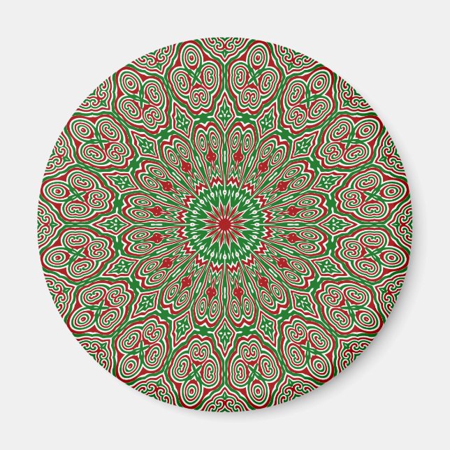 Boho Hippie Funky Trippy Ornate Christmas Mandala  Magnet (Front)