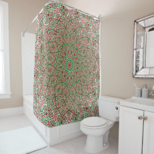 Boho Hippie Funky Trippy Ornate Christmas Mandala Shower Curtain