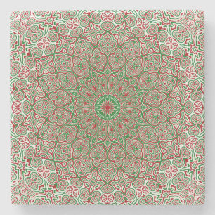Boho Hippie Funky Trippy Ornate Christmas Mandala Stone Coaster