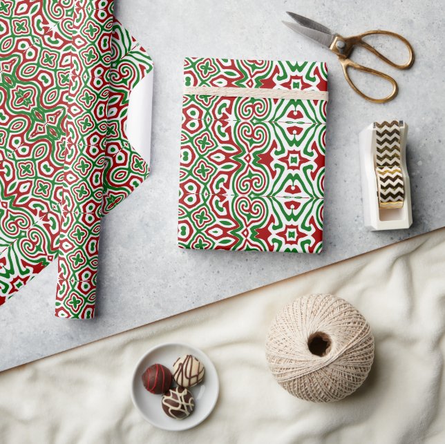 Boho Hippie Funky Trippy Ornate Christmas Mandala  Wrapping Paper (Crafts)
