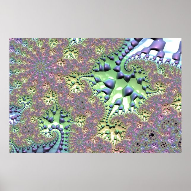 Boho Hippie Groovy Shiny Colorful Rainbow Fractal Poster (Front)