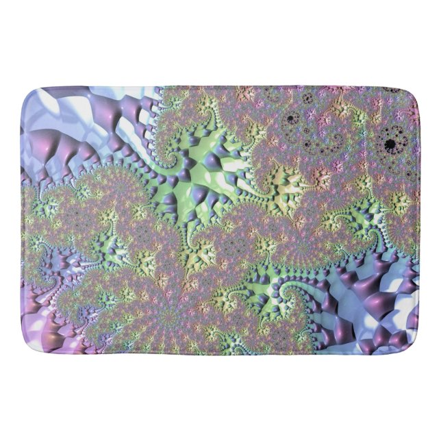 Boho Hippie Groovy Shiny Colourful Rainbow Fractal Bath Mat (Front)