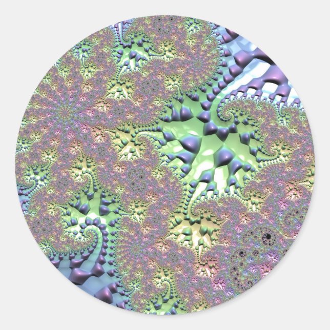 Boho Hippie Groovy Shiny Colourful Rainbow Fractal Classic Round Sticker (Front)