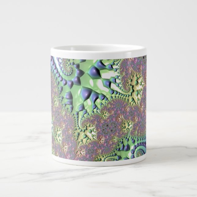 Boho Hippie Groovy Shiny Colourful Rainbow Fractal Large Coffee Mug (Front)