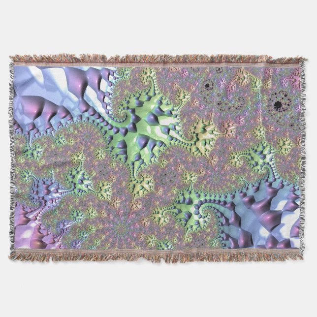 Boho Hippie Groovy Shiny Colourful Rainbow Fractal Throw Blanket (Front)