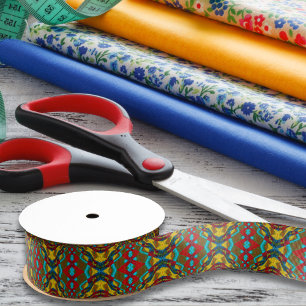 Boho Hippie Red Yellow Blue Vintage Tribal Ethnic Grosgrain Ribbon