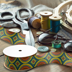  Boho Hippie Red Yellow Blue Vintage Tribal Ethnic Grosgrain Ribbon