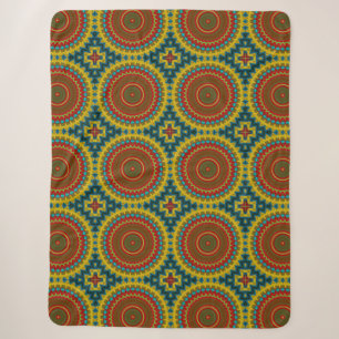 Boho Hippie Red Yellow Blue Vintage Tribal Ethnic Sherpa Blanket