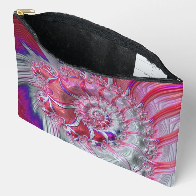 Boho Hippie Trippy Funky Nautilus Spiral Fractal  Accessory Pouch (Open)
