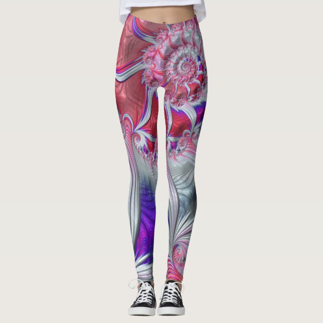 Boho Hippie Trippy Funky Nautilus Spiral Fractal  Leggings (Front)