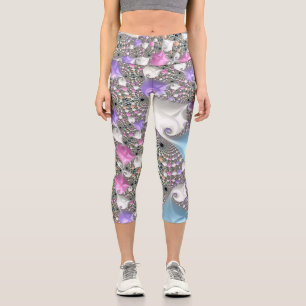 Boho Hippie Trippy Groovy Colourful Pastel Fractal Capri Leggings