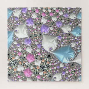 Boho Hippie Trippy Groovy Colourful Pastel Fractal Jigsaw Puzzle