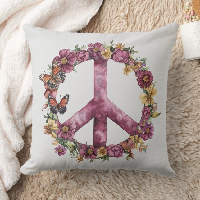 Boho Hippy 60s 70s Peace Sign Cushion (Blanket)
