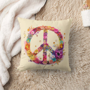 Boho Hippy 60s 70s Peace Sign Cushion