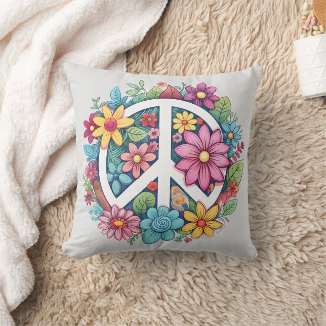 Boho Hippy 60s 70s Peace Sign Cushion (Blanket)