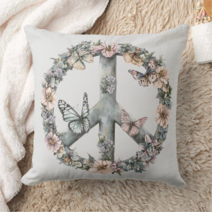 Boho Hippy 60s 70s Peace Sign Cushion