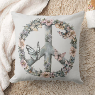 Boho Hippy 60s 70s Peace Sign Cushion
