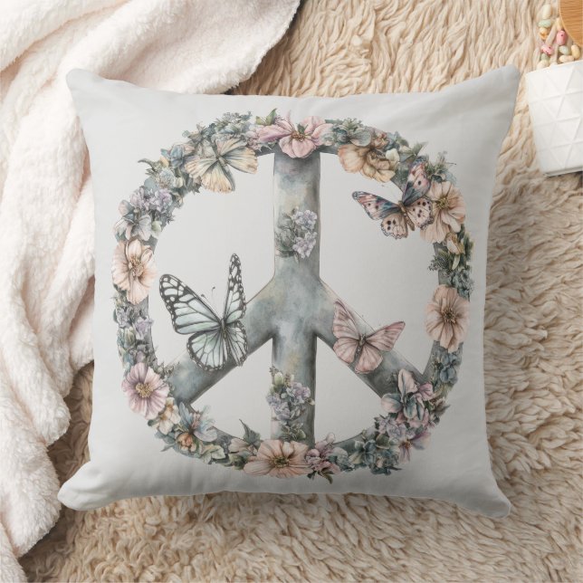 Boho Hippy 60s 70s Peace Sign Cushion (Blanket)