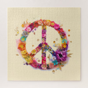 Boho Hippy 60s 70s Peace Sign Jigsaw Puzzle