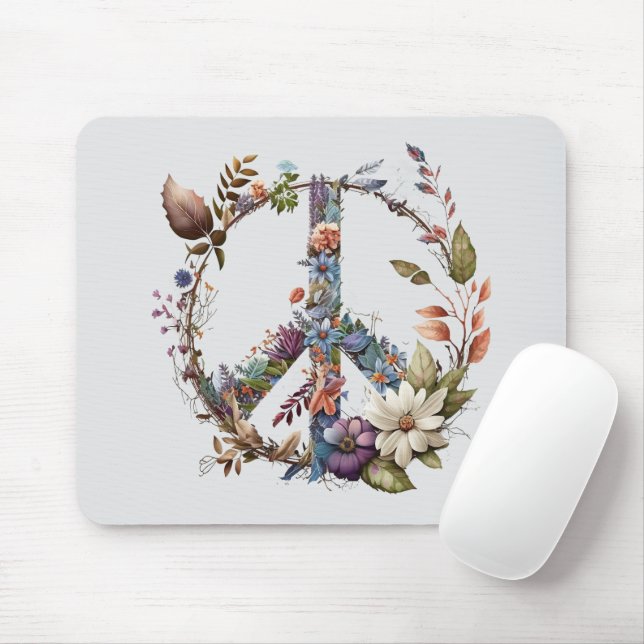 Boho Hippy 60s 70s Peace Sign Mouse Pad (With Mouse)