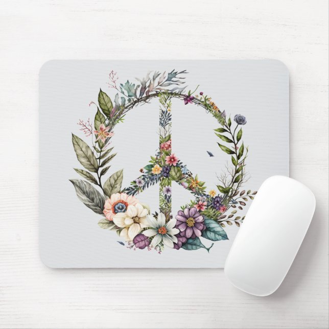 Boho Hippy 60s 70s Peace Sign Mouse Pad (With Mouse)