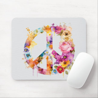 Boho Hippy 60s 70s Peace Sign Mouse Pad