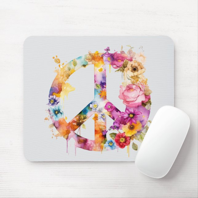 Boho Hippy 60s 70s Peace Sign Mouse Pad (With Mouse)