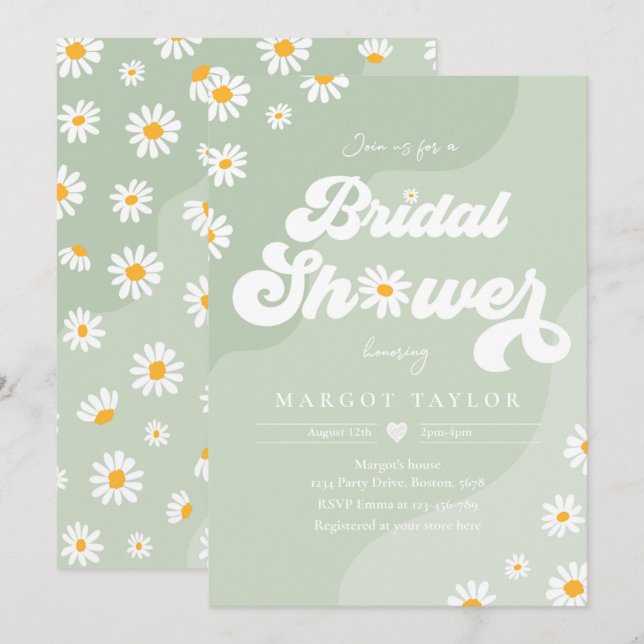 Boho Hippy Vibes Sage Green Festival Bridal Shower Invitation (Front/Back)