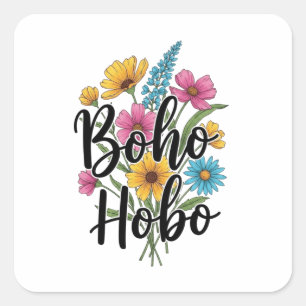 Boho Hobo flower bouquet design Square Sticker