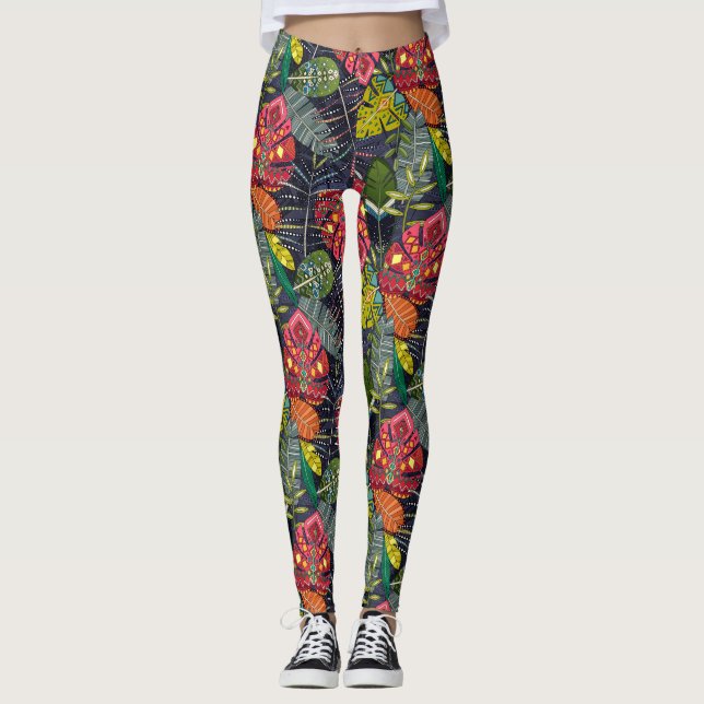 boho hojas midnight leggings (Front)