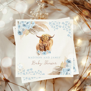 Boho Holy Cow Blue Pampas Grass Boy Baby Shower Napkin