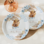 Boho Holy Cow Blue Pampas Grass Boy Baby Shower Paper Plate<br><div class="desc">Boho Highland Cow Collection! A sweet and adorable baby shower theme featuring the delightful highland cow. This collection embraces a free-spirited, nature-inspired aesthetic, combining rustic charm with whimsical details. A blend of earthy tones, warm neutrals, and soft pastels creating a cosy and inviting atmosphere for the event. Browse our carefully...</div>