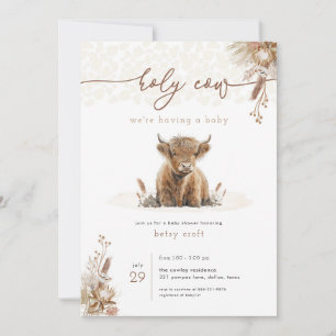 Boho Holy Cow Highland Cow Baby Shower Invitation