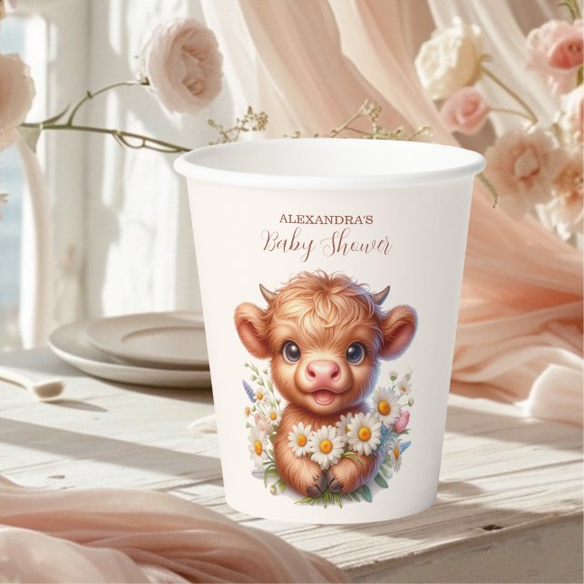Boho Holy Cow Highland Cow Baby Shower Paper Cups (Creator Uploaded)