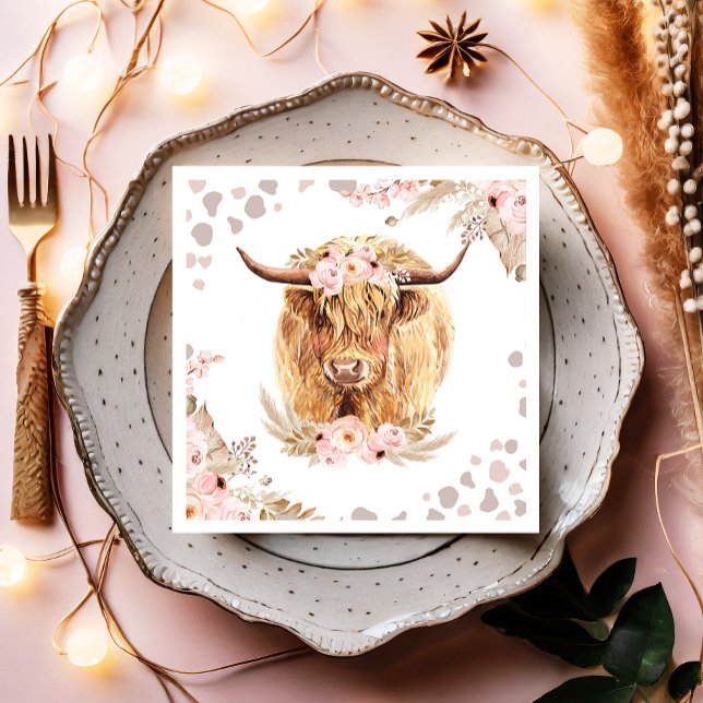 Boho Holy Cow Highland Pampas 1st First Birthday   Napkin (Creator Uploaded)