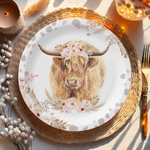 Boho Holy Cow Highland Pampas 1st First Birthday   Paper Plate