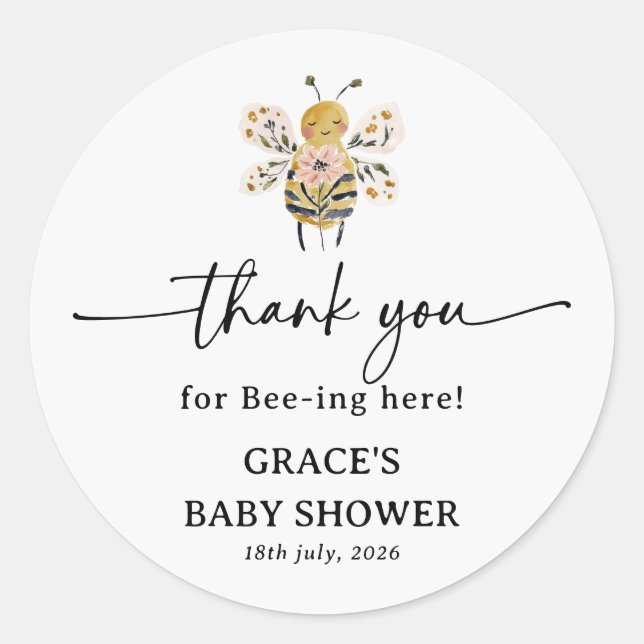 Boho HoneyBee Baby Shower Thank You Classic Round Sticker (Front)